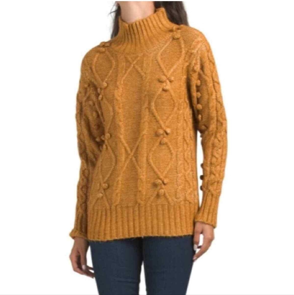Cupcakes & Cashmere - Cableknit Pom Mock Neck Sweater - Picture 2 of 8